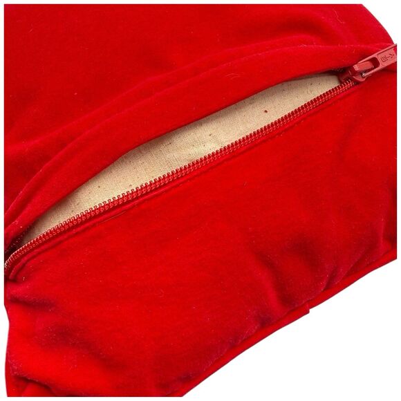 Vtg Needlepoint Pillow Santa Golfing 9" Sq Red Velvet Backing Christmas Decor - Picture 8 of 14